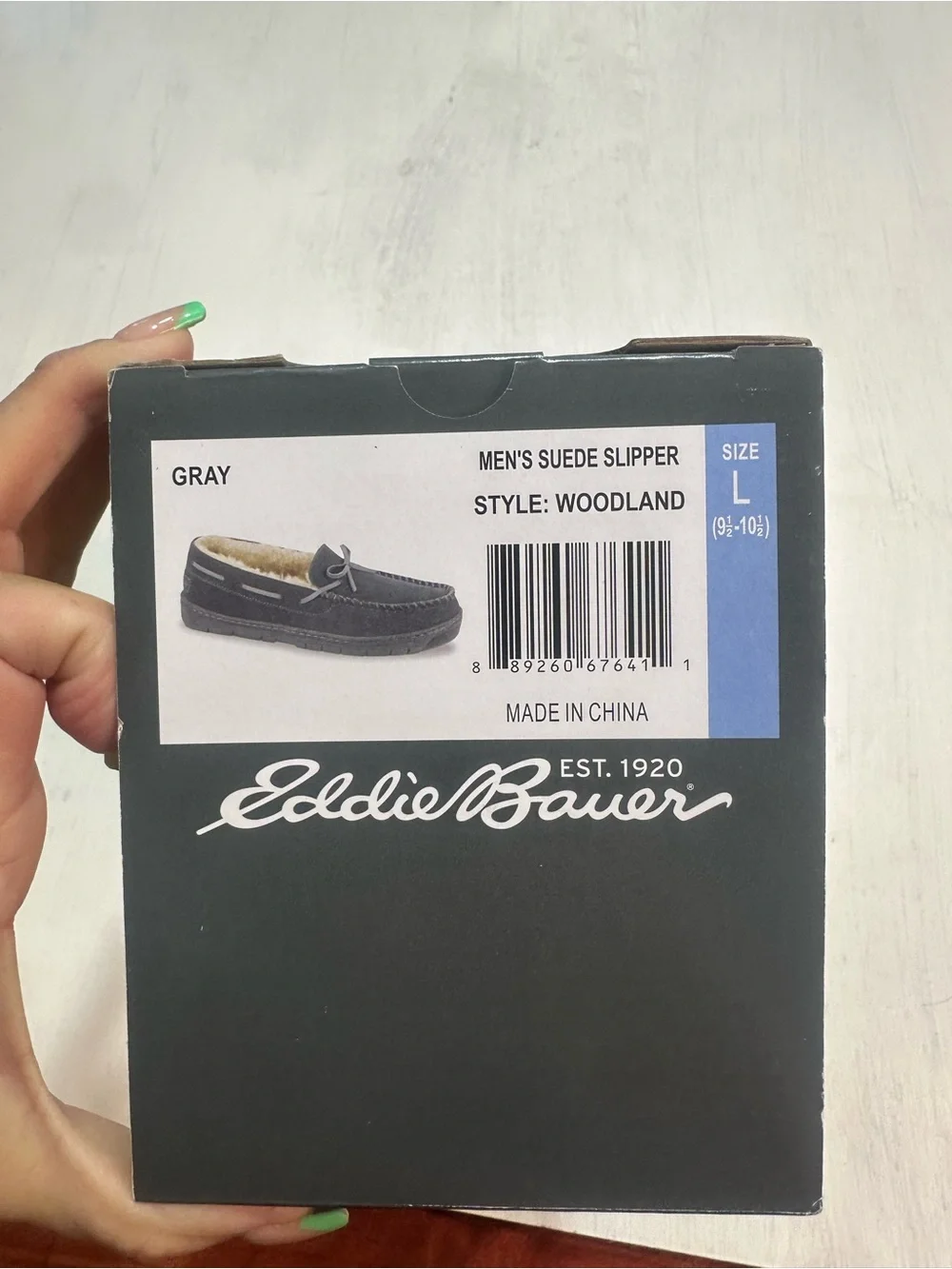 Eddie Bauer Woodland Suede Slippers Men’s Large 9.5-10.5 Gray Faux Fur NIB